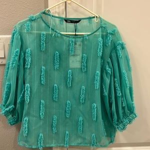 Zara Green mid length puff sleeves top